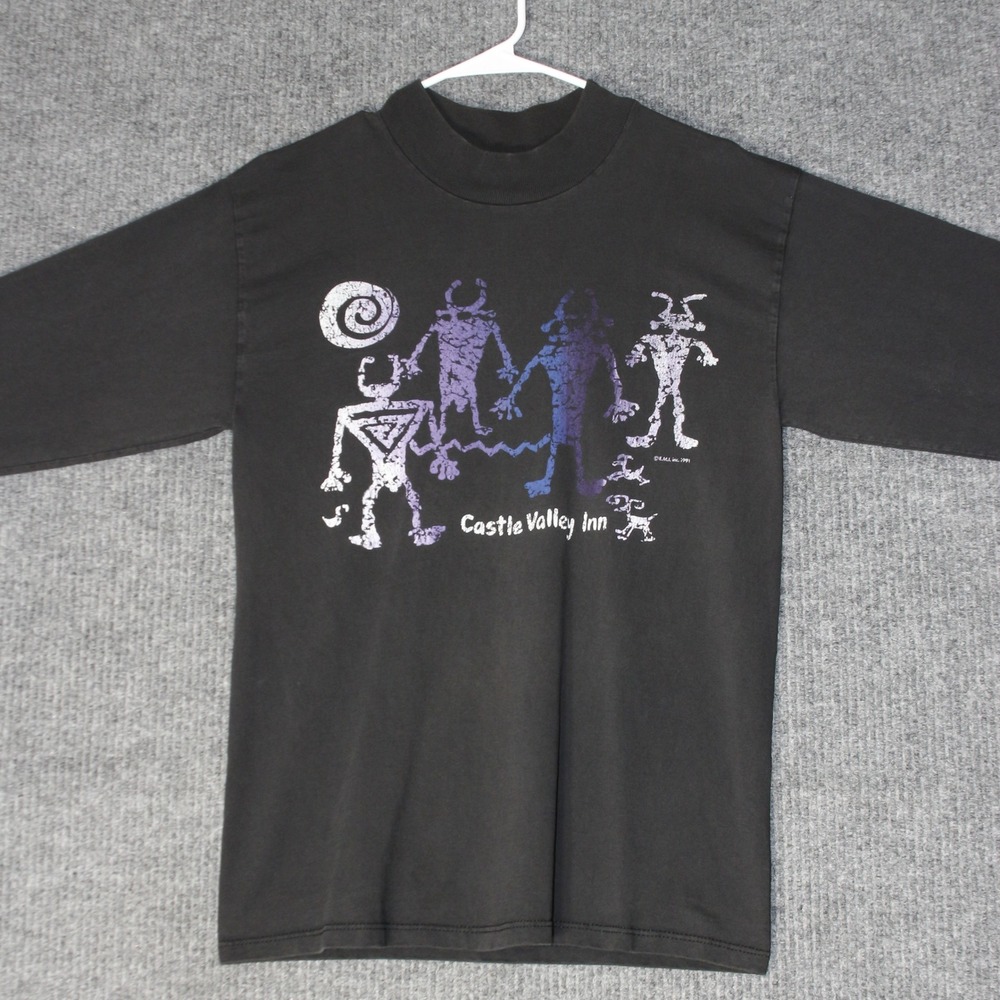 Vintage HL Miller Castle Valley Inn T Shirt Mens M Black 1991 Moab Utah Long Slv
